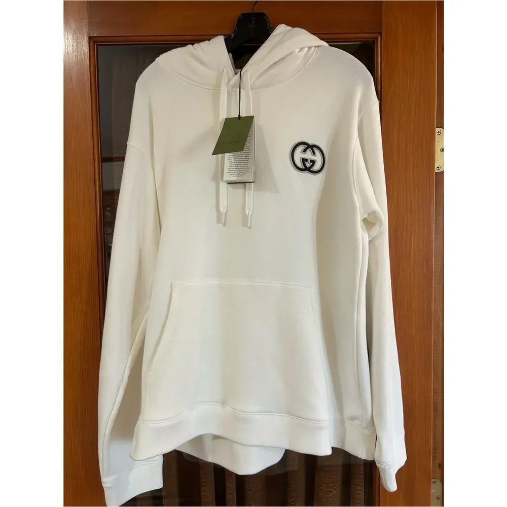 Men's Gucci embroidered interlocking G cotton hoodie size XL made in Italy